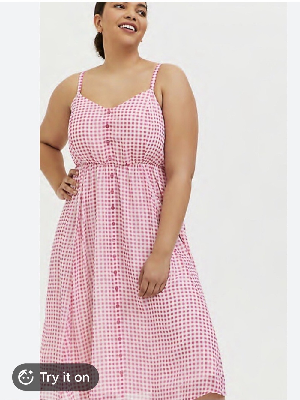 Torrid Plus Size Pink Gingham Button-Front Sundress